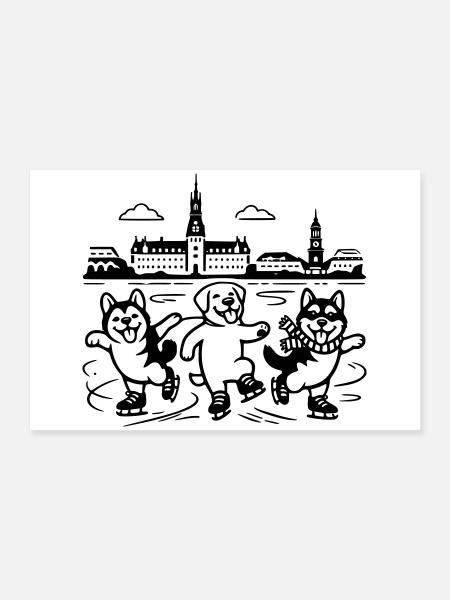 Schlittschuh Mimalistisch Line Art - Poster 60x40 cm - Weiß - Vorne