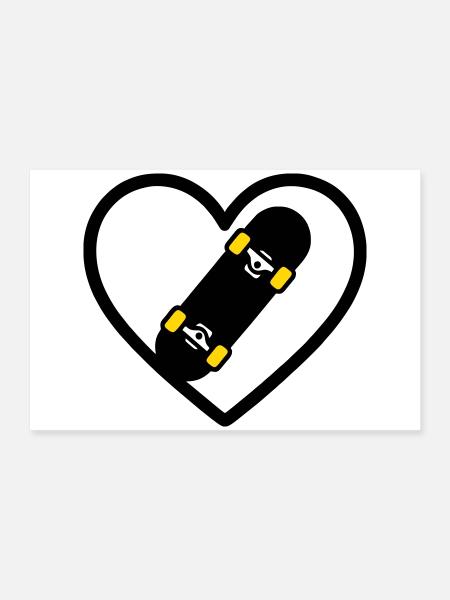 Skateboard Herz Sport Street Leidenschaft - Poster 60x40 cm - Weiß - Vorne