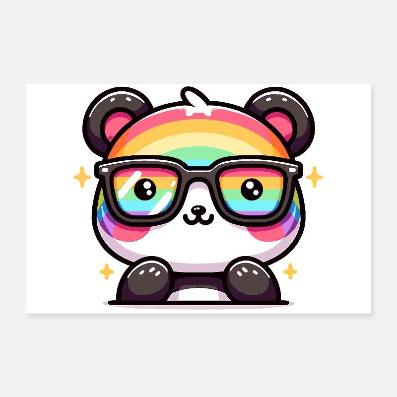 Regenbogen Panda mit Sonnenbrille Poster 60x40 cm
