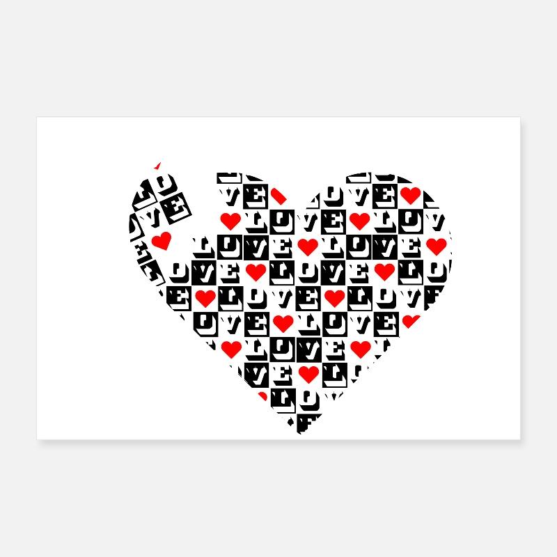 Herz-Liebe-Block Schwarz-Rot Poster 60x40 cm