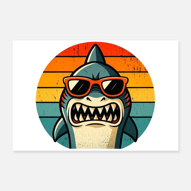 Requin Cool avec Lunettes de Soleil Poster 60 x 40 cm