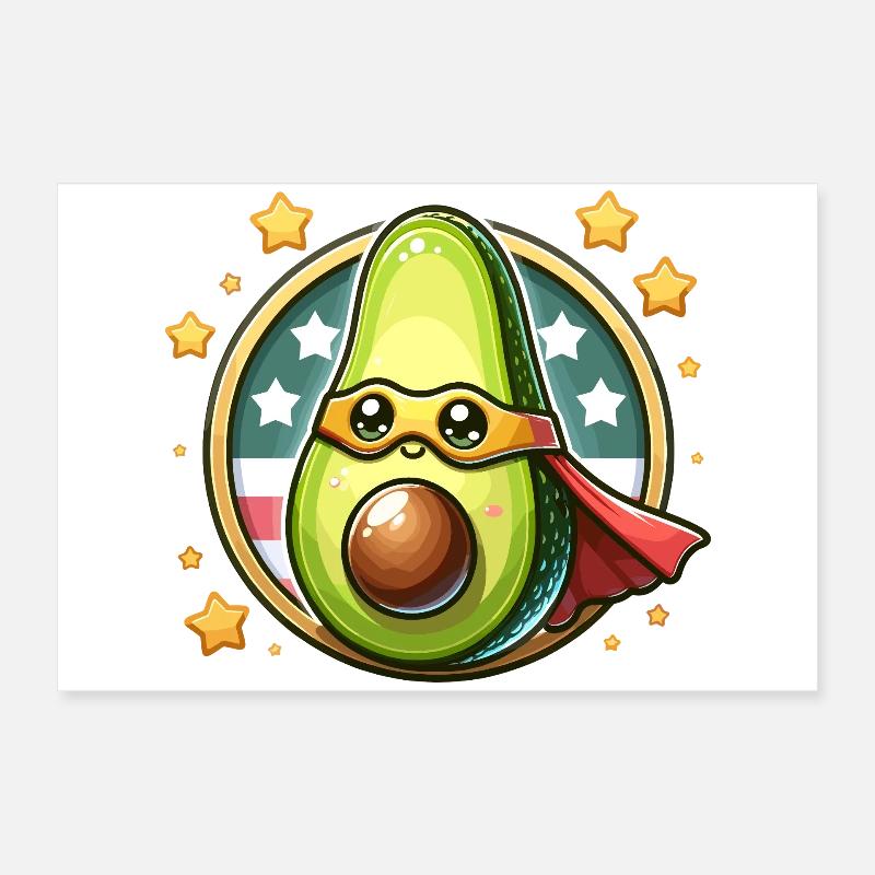 Niedlicher Gesunde Avocado Superheld Helden Frucht Poster 60x40 cm