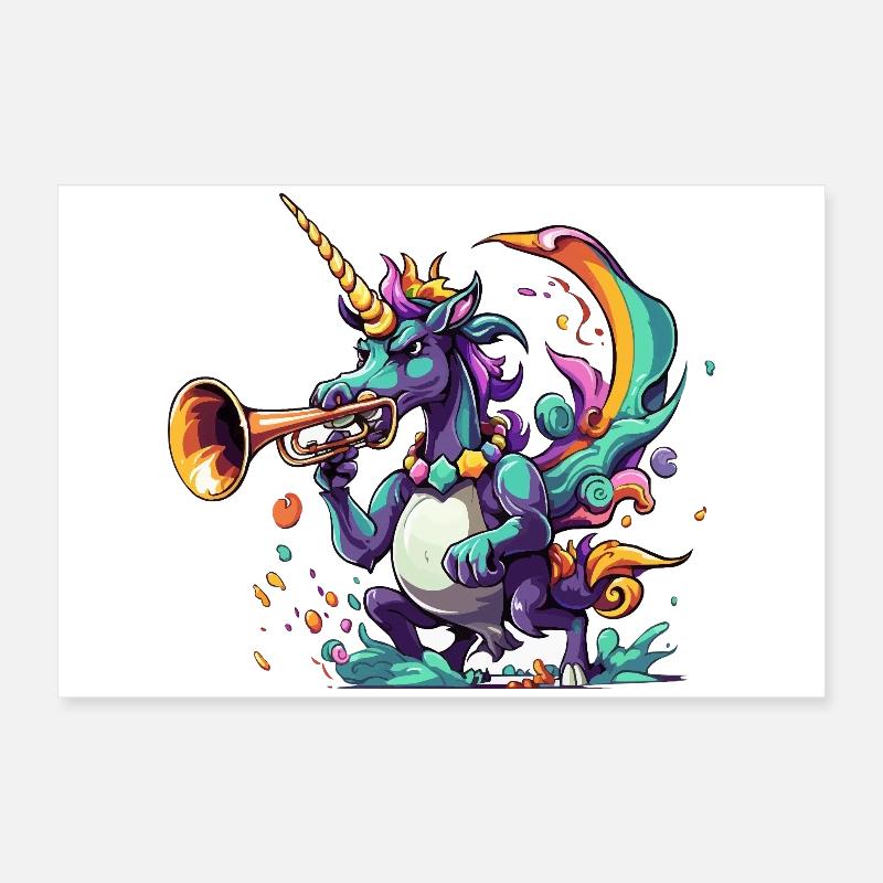 Farbexplosion Einhorn-Trompeter Poster 60x40 cm