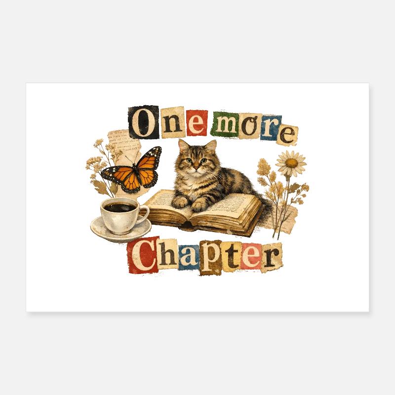 One More Chapter - Cozy Reading Cat Poster 60x40 cm