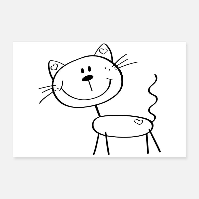 Lustige Strichmännchen Katze - Comic - Katzen Poster 60x40 cm