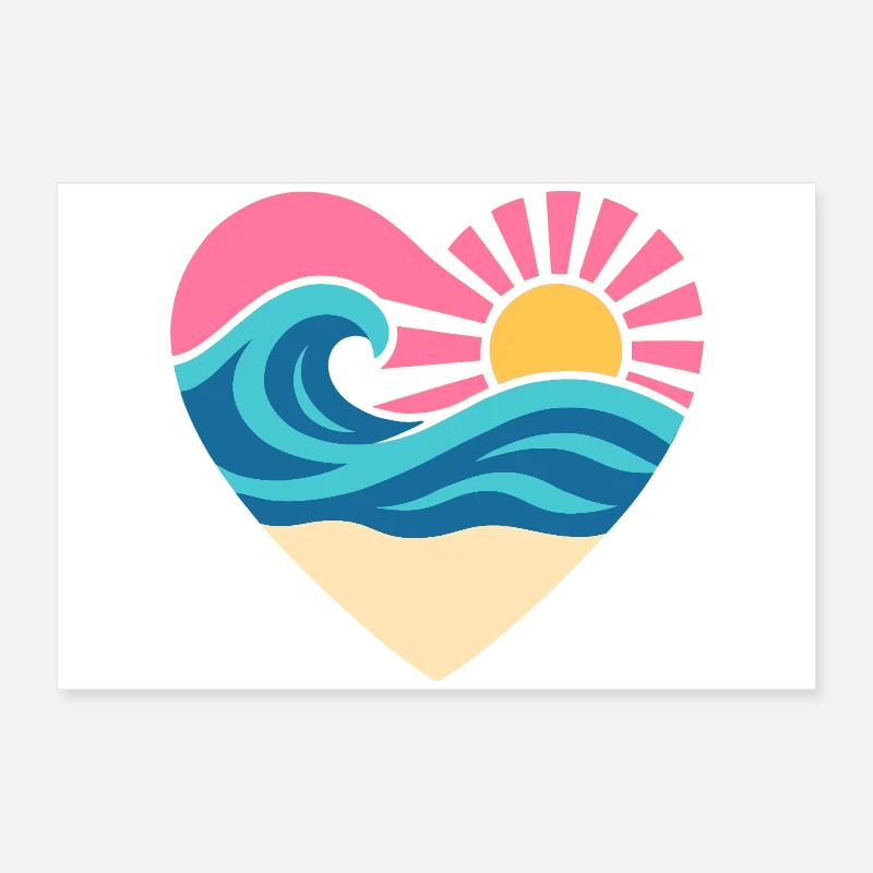 Summer Heart – Wave & Sunset Poster 60x40 cm
