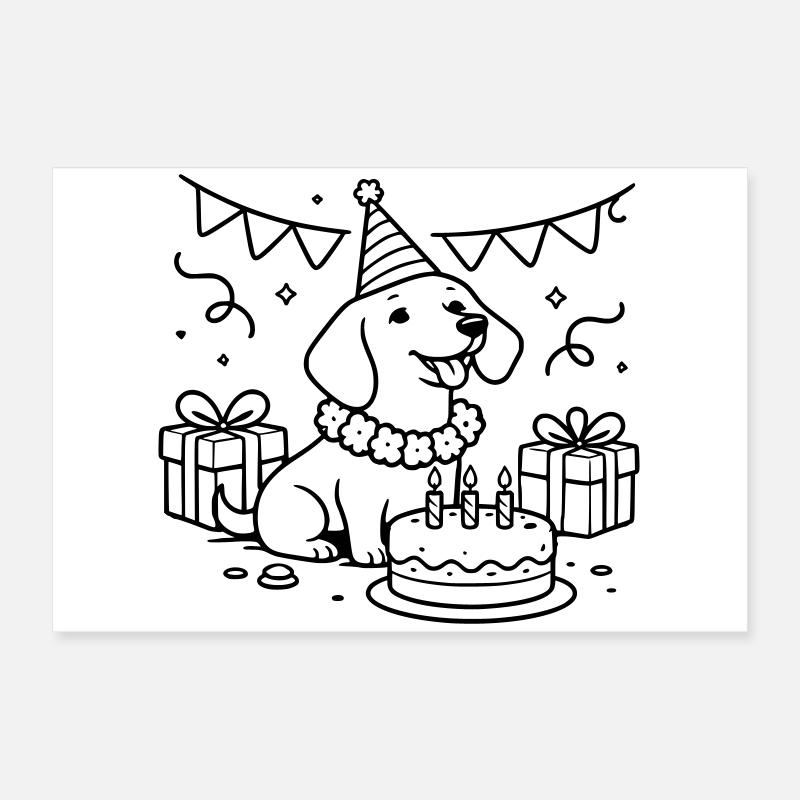 Les enfants du gâteau teckel d’anniversaire Poster 60 x 40 cm