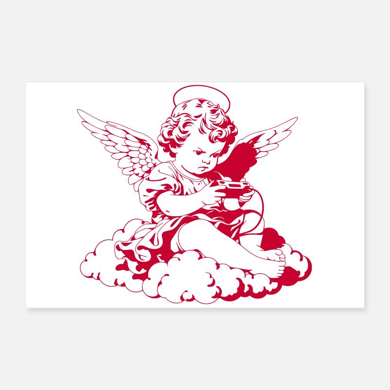 Gaming Angel – Cherub with Controller Poster 24" x 16" (60x40 cm)