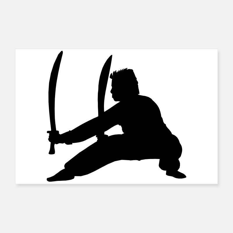 Pratiquant de Kung Fu avec deux épées Poster 60 x 40 cm