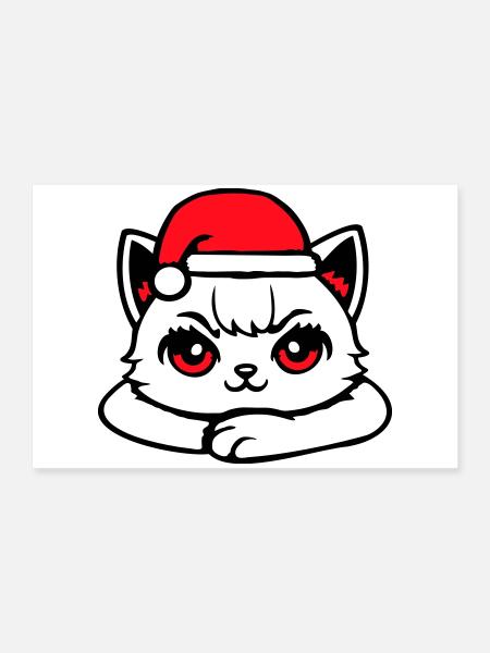 Cat Confident Santa Hat Cute Kitten - Poster 24" x 16" (60x40 cm) - white - Front