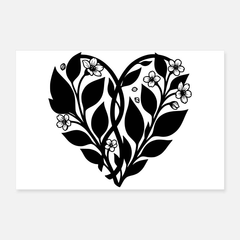 Heart with Flower Vine - Silhouette Poster 24" x 16" (60x40 cm)