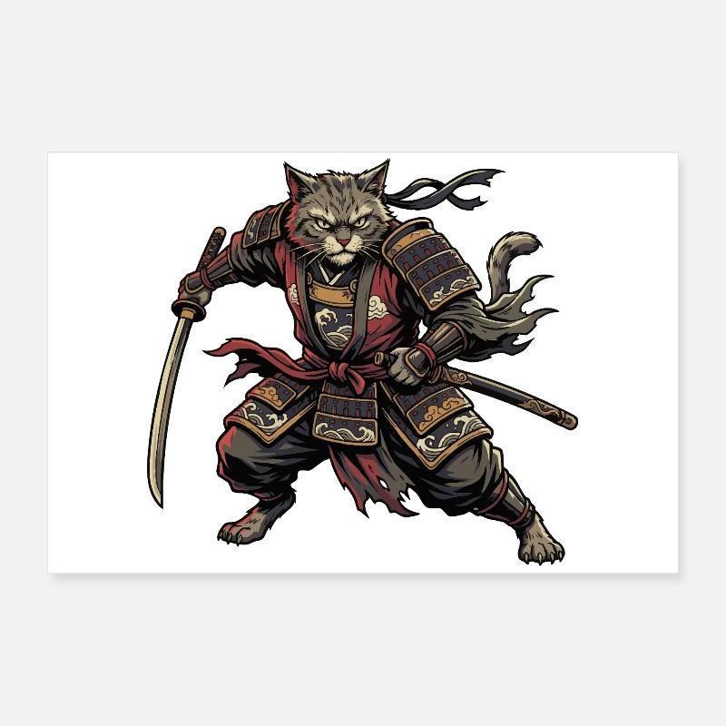 Katzen-Samurai Krieger Poster 60x40 cm