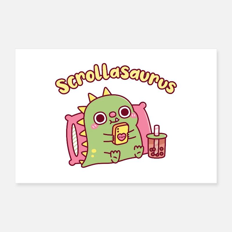 Niedlicher Scrollasaurus-Dinosaurier scrollt auf dem Handy Poster 60x40 cm