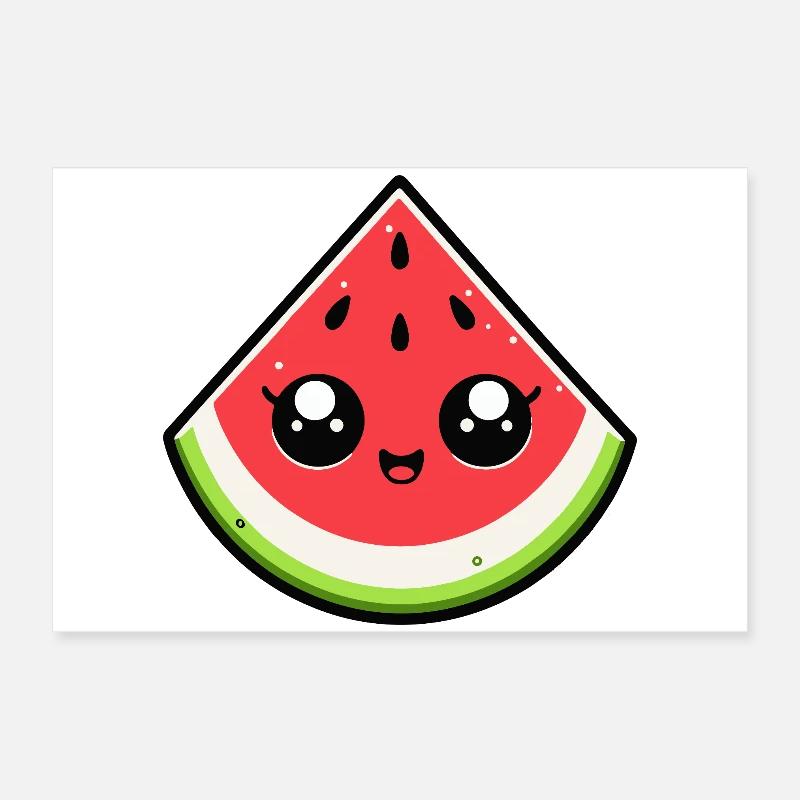 Pastèque kawaii sourire éclatant Poster 60 x 40 cm