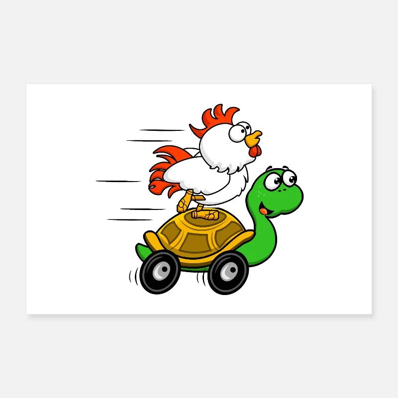 Poulets sur la charrette de la Tortue Poster 60 x 40 cm
