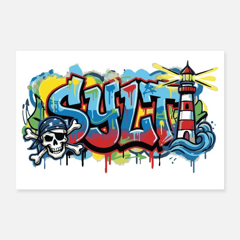 Sylt Graffiti with Lighthouse Poster 24" x 16" (60x40 cm)