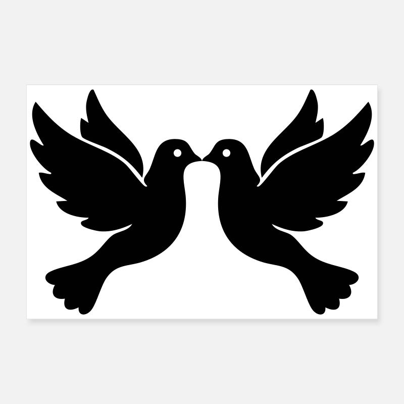 Hochzeitstauben – Schwarze und Weiße Turteltauben Poster 60x40 cm