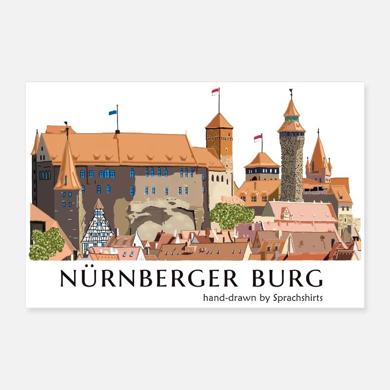 Nuremberg Castle Illustration Hand Drawing Poster 24" x 16" (60x40 cm)