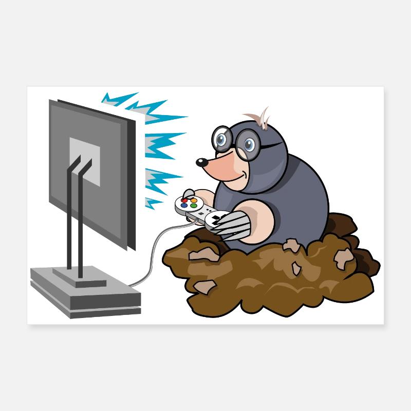 Mole Comic Gamer Funny Controller Gaming Logo Poster 24" x 16" (60x40 cm)