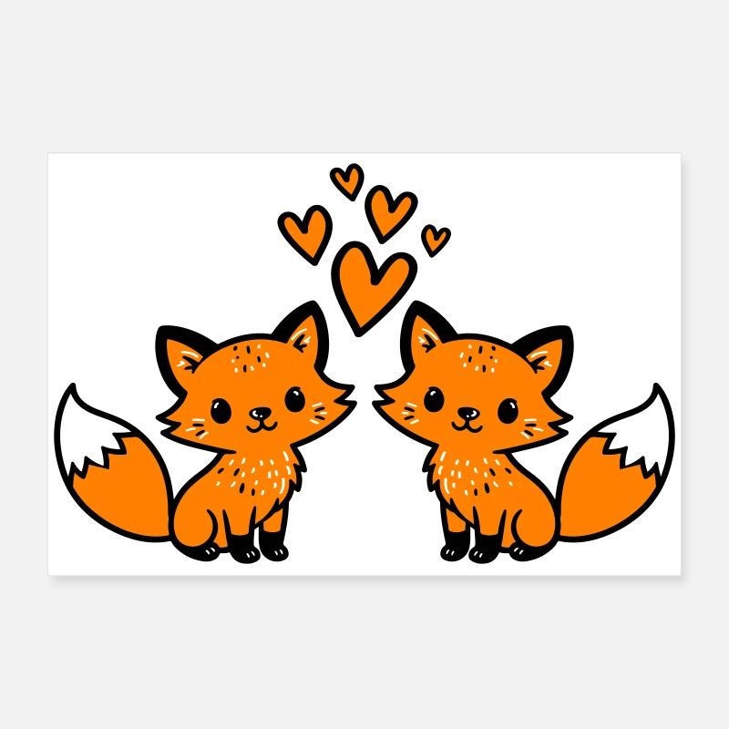 Fuchs Paar Herzen Liebe Poster 60x40 cm