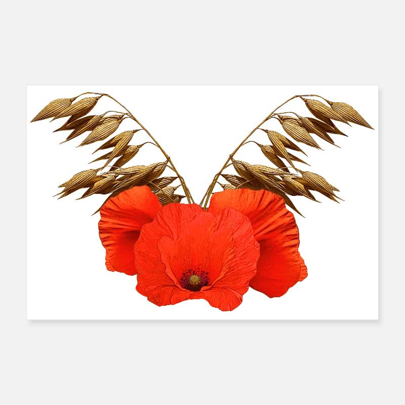 ländliche blumenmuster, Mohnmuster mit Hafer Poster 60x40 cm