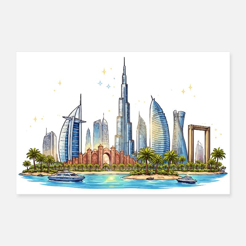 Skyline du front de mer de Dubaï Poster 60 x 40 cm