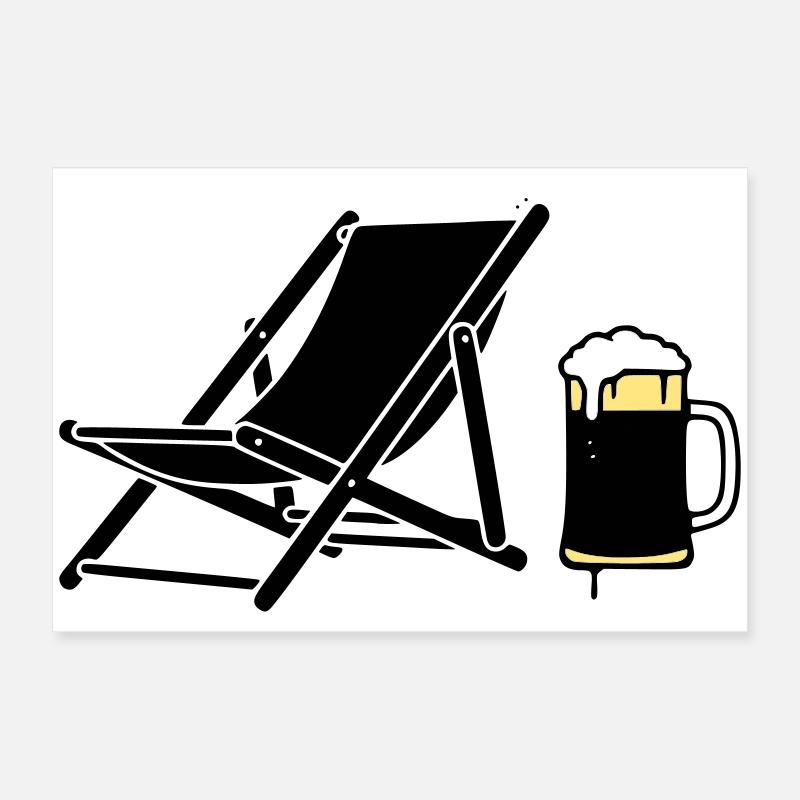 Deck Chair Beer Mug Silhouette Poster 24" x 16" (60x40 cm)