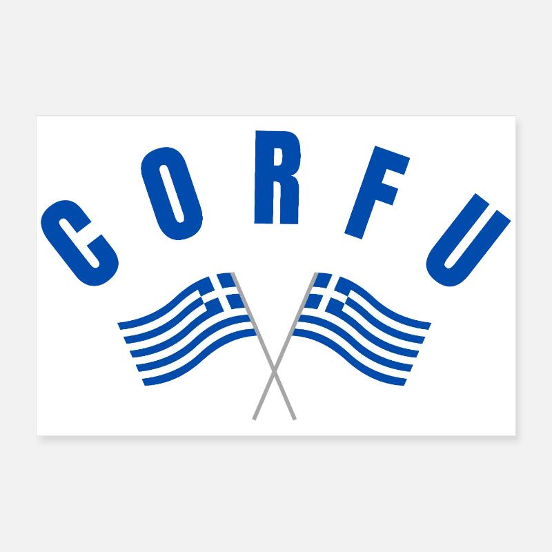 Corfou avec drapeaux grecs croisés Poster 60 x 40 cm