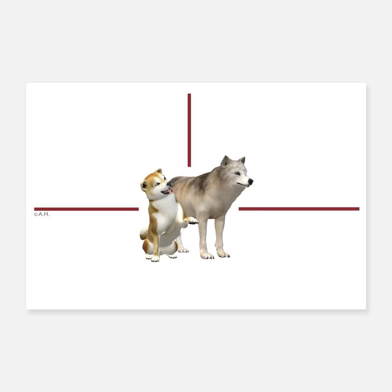 Chiens en duo dans un cadre rouge Poster 60 x 40 cm