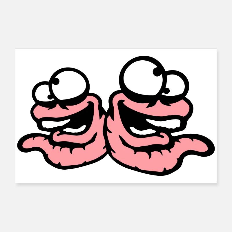 Worms Laughing Duo Crazy Squinting Silly Team Poster 24" x 16" (60x40 cm)