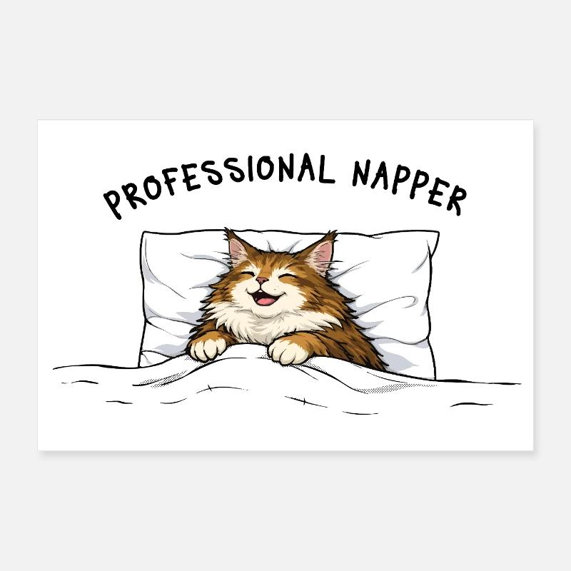 Professionell Napper Cat Officiell Sovtröja - Poster 60x40 cm - vit
