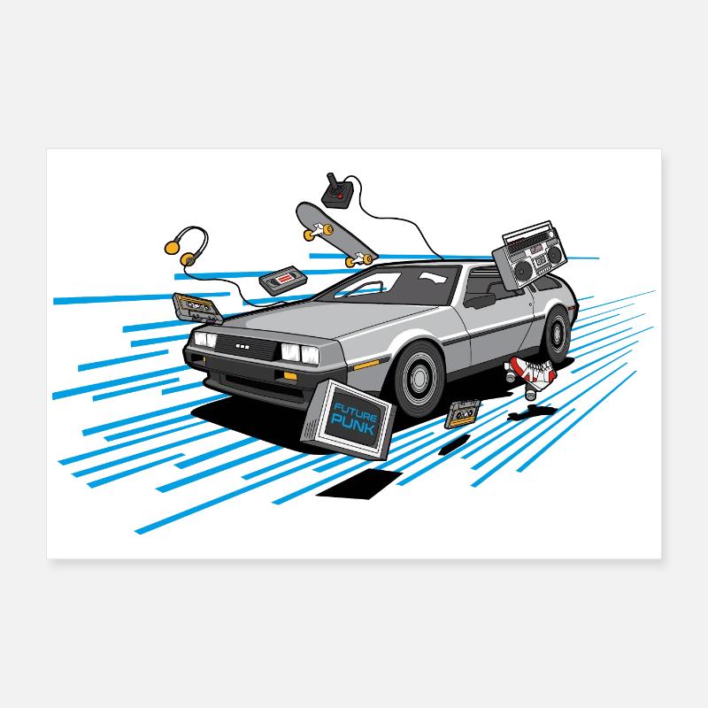 Delorean Oldtimer Youngtimer Retro Future bleu 80s Poster 60 x 40 cm