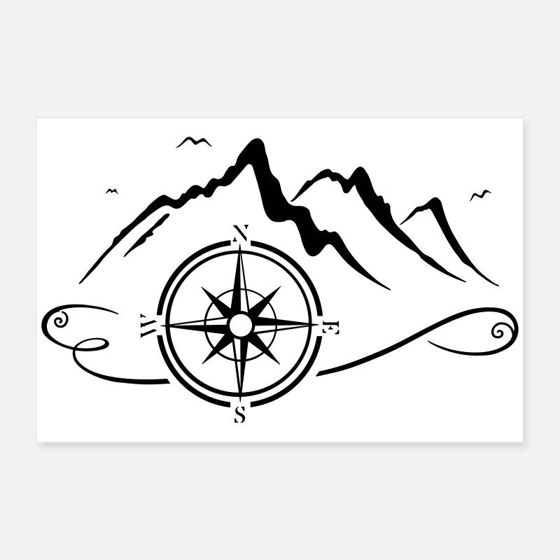 Mountains with compass Poster 24" x 16" (60x40 cm)