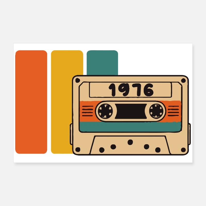 Retro 1976 Cassette in Colored Blocks Poster 24" x 16" (60x40 cm)