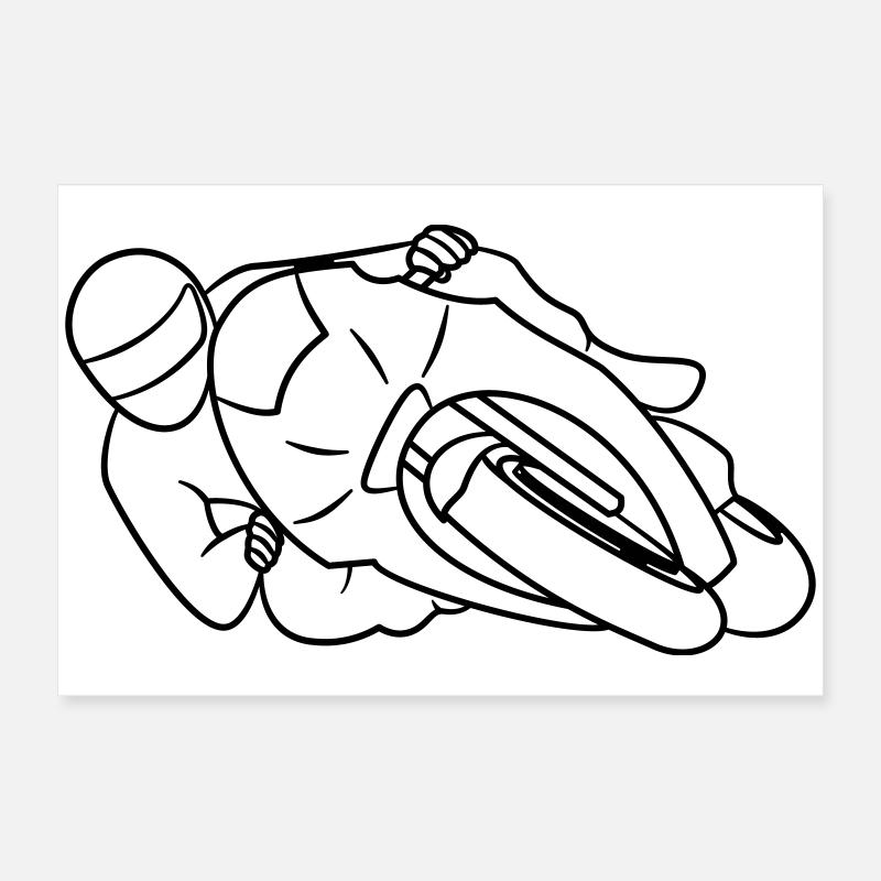 Motorbike Racer Hanging Off - Front View, dark Poster 24" x 16" (60x40 cm)