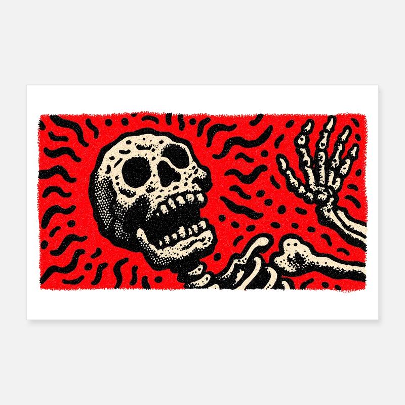 Squelette en imprimé rétro rouge sang Poster 60 x 40 cm