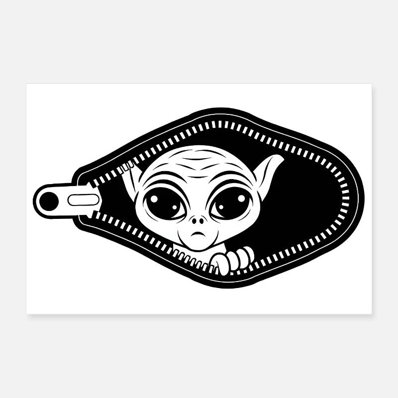 Alien jette un coup d’œil par la fermeture éclair Poster 60 x 40 cm