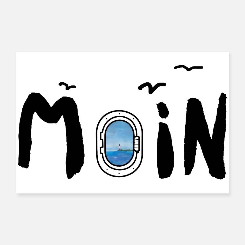 Moin Meer Leuchtturm Möwe See Nordisch Maritim Poster 60x40 cm