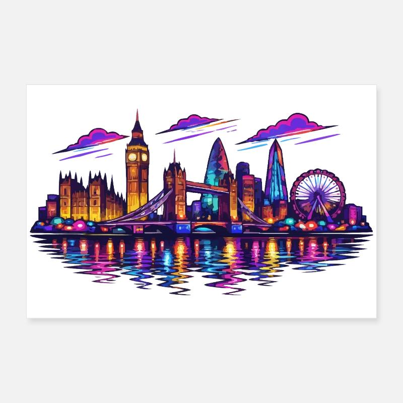 Nuit skyline de Londres au néon Poster 60 x 40 cm