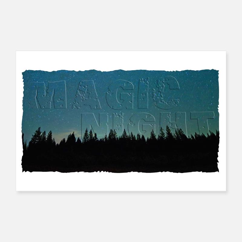 Magic Night | Nachthimmel mit Wald (2. Upload) Poster 60x40 cm