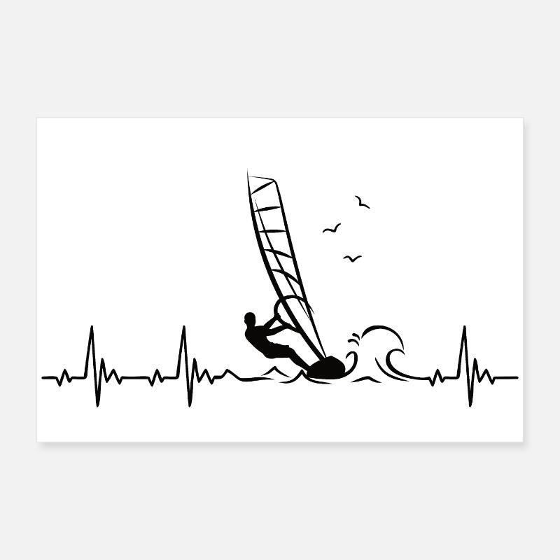 Windsurfing Heartbeat with Windsurfer Pulse Poster 24" x 16" (60x40 cm)