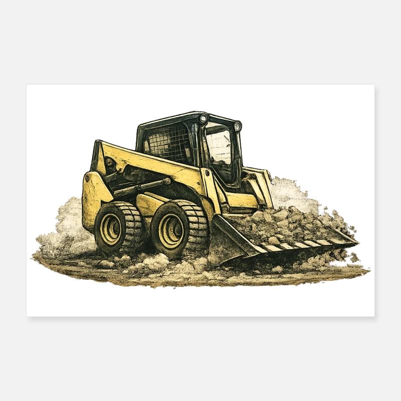 Machine de chantier vintage à chargeuse compacte Poster 60 x 40 cm