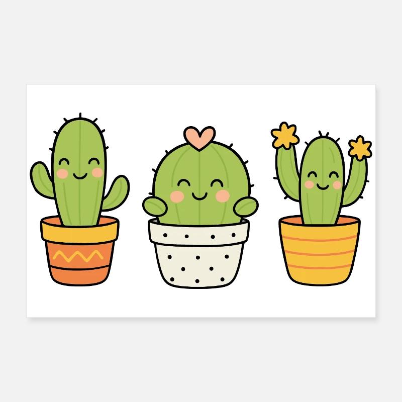 Trio de cactus mignons Poster 60 x 40 cm