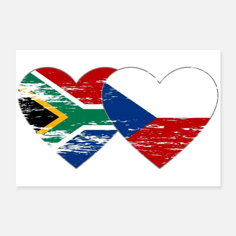 Afrique du Sud République Tchèque Drapeau Coeur Utilisé Poster 60 x 40 cm
