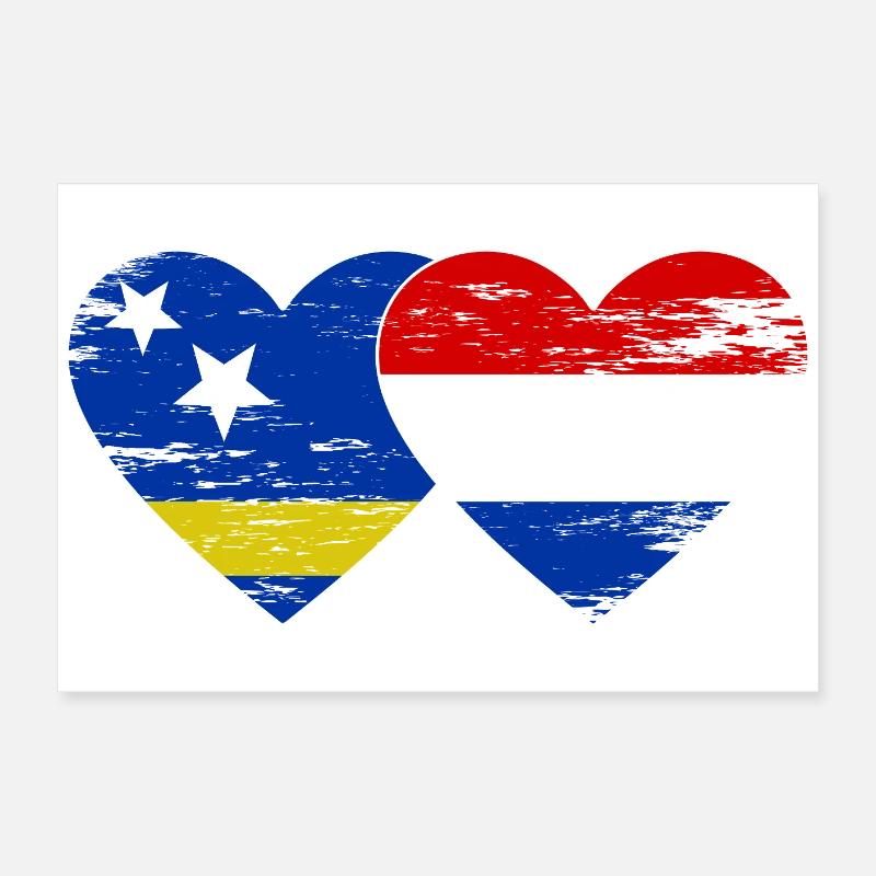 Cœur du drapeau de la Hollande de Curaçao utilisé Poster 60 x 40 cm