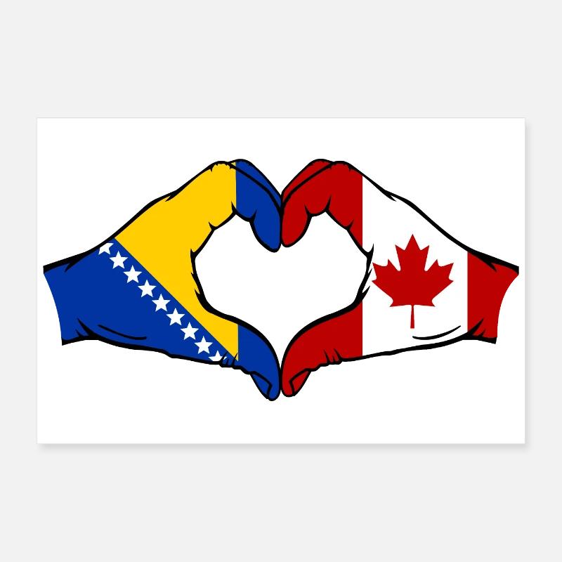 Bosnie Canada Drapeau Mains Coeur Forme Poster 60 x 40 cm