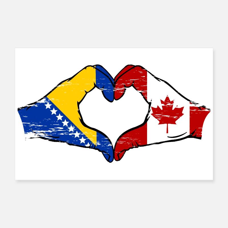 Bosnie Canada drapeau mains forme de coeur utilisé Poster 60 x 40 cm