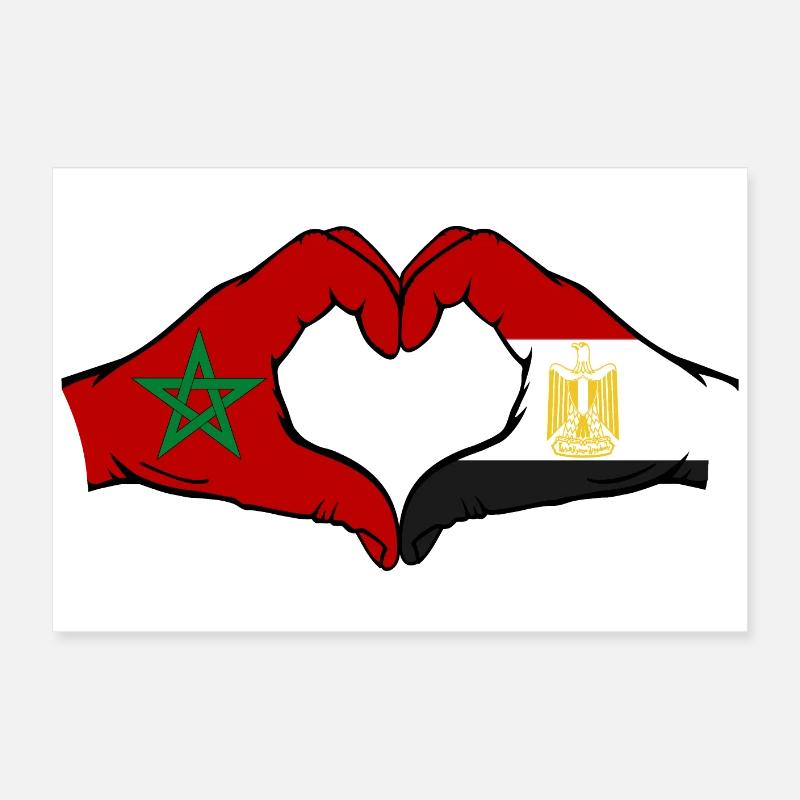 Morocco Egypt Flag Hands Heart Shape Poster 24" x 16" (60x40 cm)