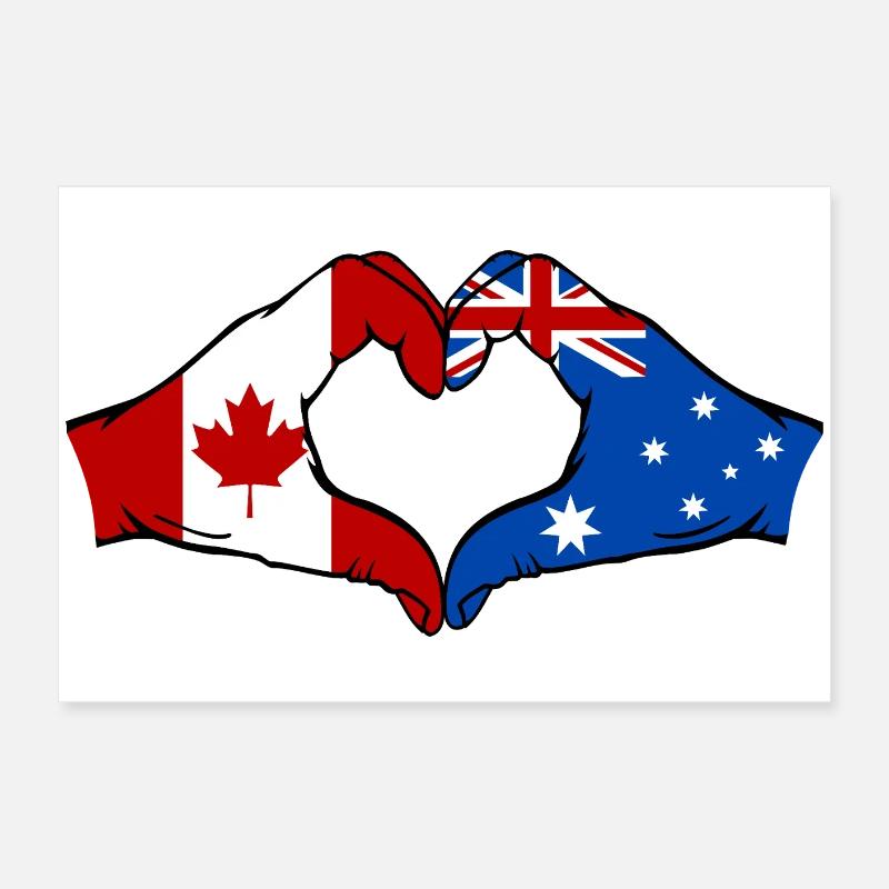 Canada Australie Drapeau Mains Coeur Forme Poster 60 x 40 cm