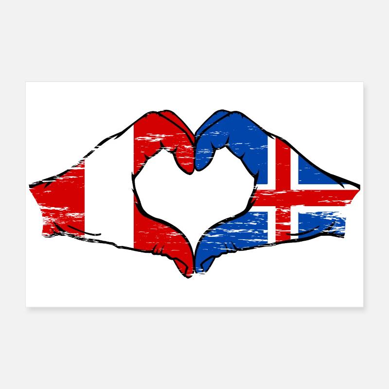 Drapeau de l'île du Pérou, mains en forme de cœur utilisées Poster 60 x 40 cm